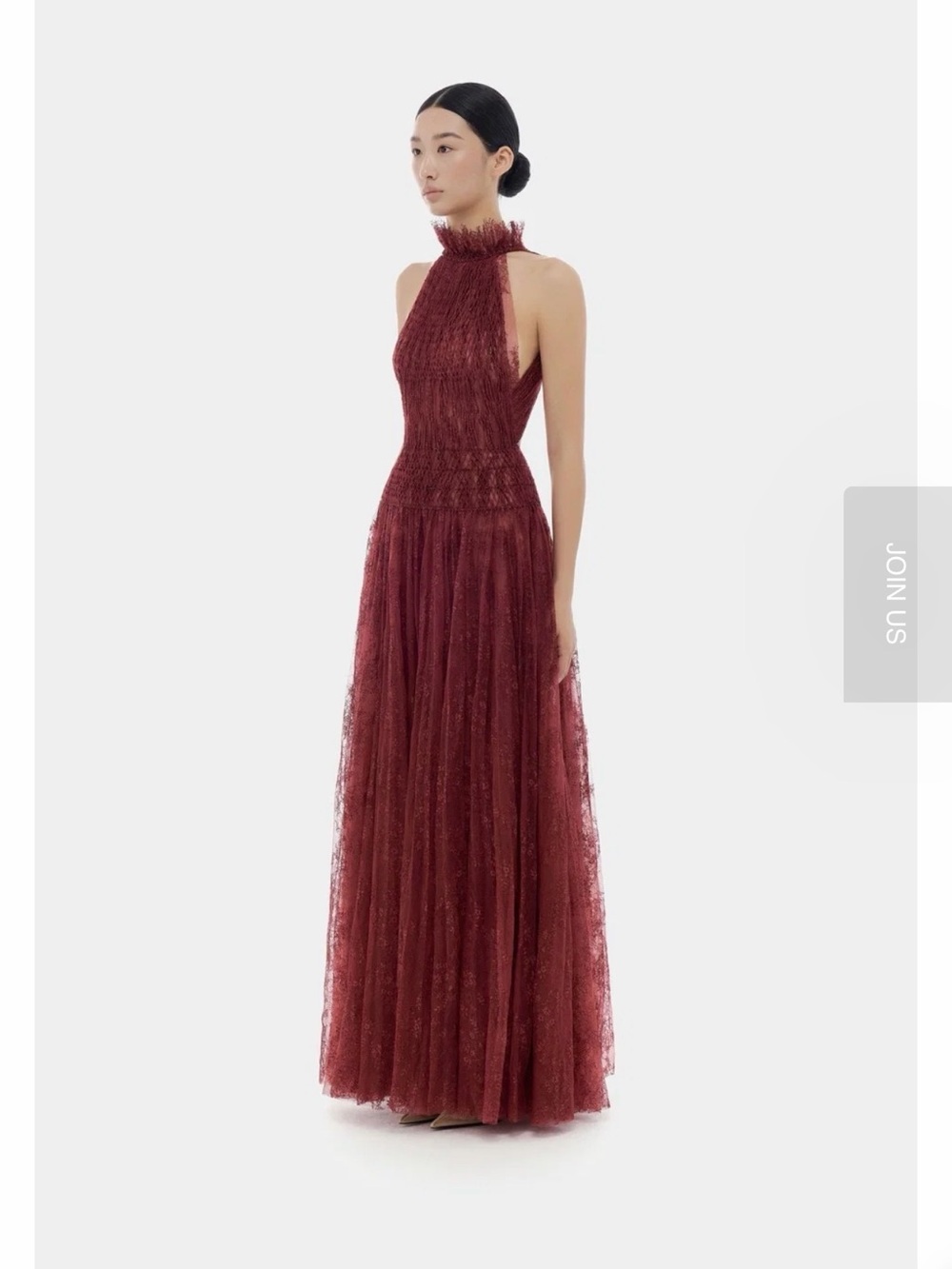 Halter Neck Burgundy Lace Maxi Dress